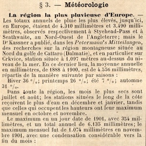La région la plus pluvieuse d'Europe - Petit article publié dans le numéro du 30 janvier 1906 de la Revue Générale des Sciences Pures et Appliquées