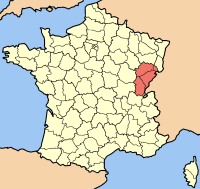 Mapa sa Pransiya nga nagapakita sa Rehiyon sa Franche-Comté