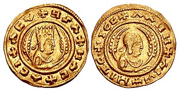 Deux pièces de monnaie axoumites dorées représentant le roi Ezana.