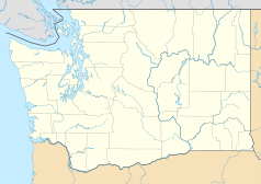 Mapa konturowa Waszyngtonu, blisko prawej krawiędzi nieco u góry znajduje się punkt z opisem „Spokane”