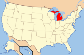 نقشه ایالت‌های آمریکا همراه برجسته‌بودن میشیگان
