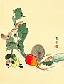 Souris et radis, nihon-ga de Watanabe Shōtei (1851-1918).