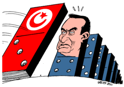 « Le prochain est Moubarak » : caricature montrant l'effet domino de la Révolution tunisienne.