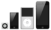 La famille des iPod (de gauche à droite) : iPod shuffle, iPod nano, iPod classic & iPod touch.