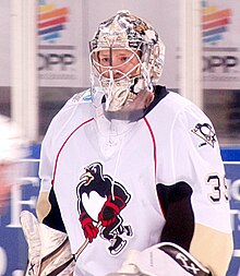 Photo de Brad Thiessen avec le maillot des Penguins de Wilkes-Barre/Scranton.