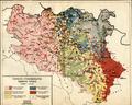 Origine de la population du royaume de Serbie avant la Première Guerre mondiale : à droite, à l'Est, en rouge, les locuteurs du parler torlakien.