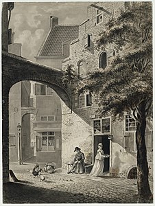 Vestiaire vu vers Keizersstraat, dessin (1710, Archives de la ville d'Amsterdam).