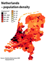 Carte de la densité de population aux Pays-Bas (2020), mettant en évidence la Randstad.