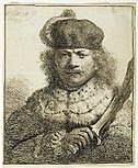 Автопортрет като ориенталски владетел с крис, офорт, 1634