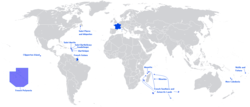 Den Franske Republiks territorier i verden (ekskl. Antarktis, hvor suverænitet er suspenderet)