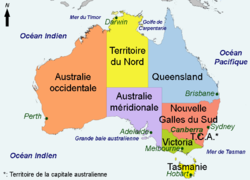 Carte de l'Australie avec la Grande Baie australienne au sud.