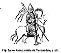 Fig.3 : DA no 1010 : sceau équestre de Raoul Ier de Vermandois, au gonfanon orné d'un échiqueté, daté de 1135 et non 1116[11], reproduit dans M. Pastoureau, daté également de 1135[12].