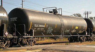 Un wagon-citerne pétrolier des chemins de fer américains.