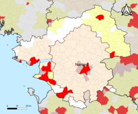 Localisation de l'aire d'attraction de Nantes dans le département de la Loire-Atlantique.