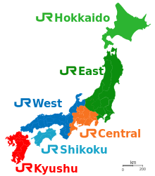 Diagramme représentant la répartition du réseau de la JNR à travers le Japon