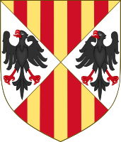 Rois de Sicile (insulaire) : écartelé en sautoir d'or d'Aragon et de Hohenstaufen.