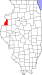 Harta statului Illinois indicând comitatul Henderson