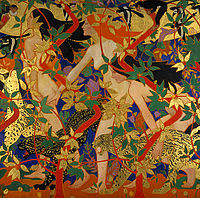Panneau mural décoratif (Diane et ses nymphes), créé vers 1926 pour un salon de thé à Édimbourg, Crawford's Tea Rooms. Cette œuvre est conservée à la National Gallery of Scotland.