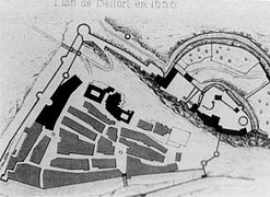 croquis représentant un plan de Belfort en 1636