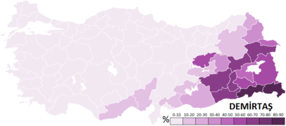 Les résultats obtenus par Selahattin Demirtaş, par provinces.