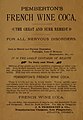 Publicité Pemberton pour le French wine coca (1885)