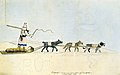 Indian dog sled near Fort Clark. Watercolor by Prince Maximilian of Wied-Neuwied 1833