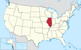 نقشه ایالت‌های آمریکا همراه برجسته‌بودن ایلینوی