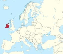 愛爾蘭響歐洲嘅位置（紅色）