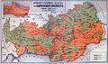 Carte ethnographique bulgare de la Thrace orientale et occidentale en 1912 (la présence grecque, en marron, est minimisée par rapport aux autres cartes ethnographiques de l'époque)