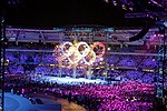 Les anneaux olympiques à la cérémonie d'ouverture.