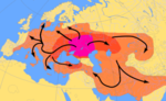 Carte hypothétique de l'expansion de la culture indo-européenne