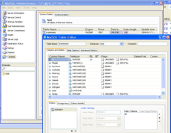 מסך הניהול של התוכנה MySQL Administrator המאפשר שליטה ויזואלית בבסיס הנתונים - ביצוע כל סוגי השאילתות (צפייה בתוכן טבלאות, שינוי מבנה טבלאות, הוספה, מחיקה וכו')