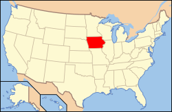 Kort over USA med Iowa markeret