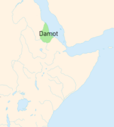 Carte représentant en vert le royaume D'mt (ou Damot) dans l'espace géographique de la corne africaine.