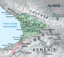 Carte des rives orientales de la Mer noire, en vert au centre le royaume de Lazique