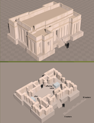 Reconstitution du temple du niveau VII d'Eridu, fin du Ve millénaire av. J.-C., édifice monumental à plan tripartite.