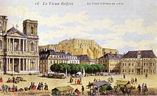 aquarelle représentant la place d'Armes dans le vieux Belfort en 1860