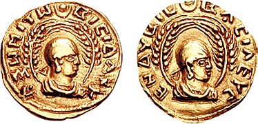 Deux pièces de monnaie axoumites en or représentant le roi Endubis.