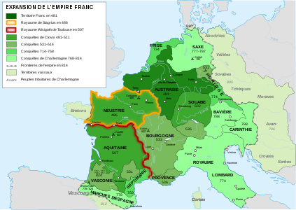 Similitude entre zone linguistique de l'aquitain et la Gascogne lors de l'expansion de l'Empire franc au VIe siècle.