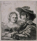 Автопортрет с Саския, офорт, 1636