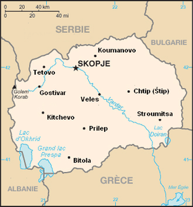Carte de la Macédoine du Nord montrant la frontière avec la Grèce