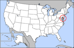 Harta Statelor Unite cu statul Delaware indicat