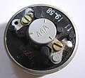 Western Electric Type 44A varistor for click suppression, mounted on a U1 telephone receiver element manufactured in 1958.