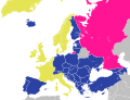 Žuto: Članice osnivači. Plavo: Članice koje su naknadno pristupile Vijeću Evrope