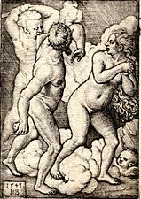 Sebald Beham, Adam et Ève chassés du Paradis (1543), gravure au burin.