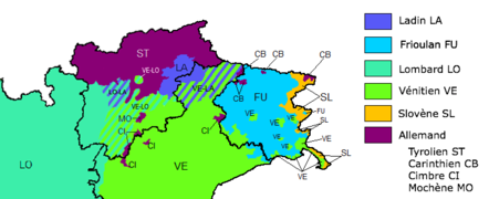 Carte du nord-est de l'Italie où apparaissent de nombreuses couleurs différentes imbriquées.