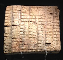 Tablette des archives d'Ebla (Syrie), XXIVe siècle av. J.-C. Musée national d'Art oriental, Rome.