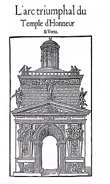 Gravure d'un arc triomphal du temple d'honneur et vertu à Lyon