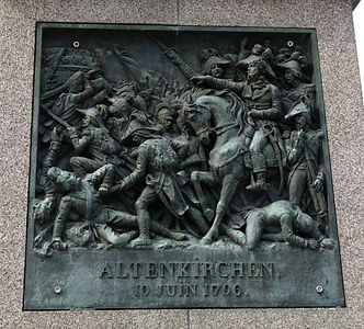 La Bataille d'Altenkirchen, bas-relief ornant le piédestal du Monument au général Kléber(1840), Strasbourg.