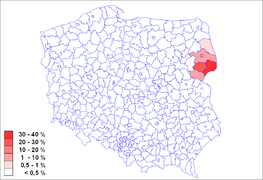 Carte de la Pologne où apparait en rouge une zone du nord-est du pays.